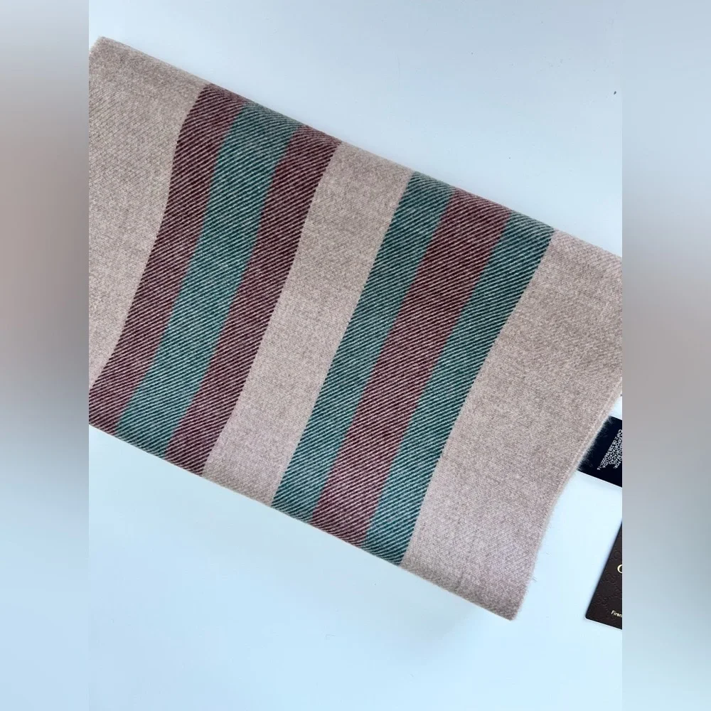 New With Tags Gucci 100% Wool Green Red Brown 387574 Shawl Stall Striped Scarf